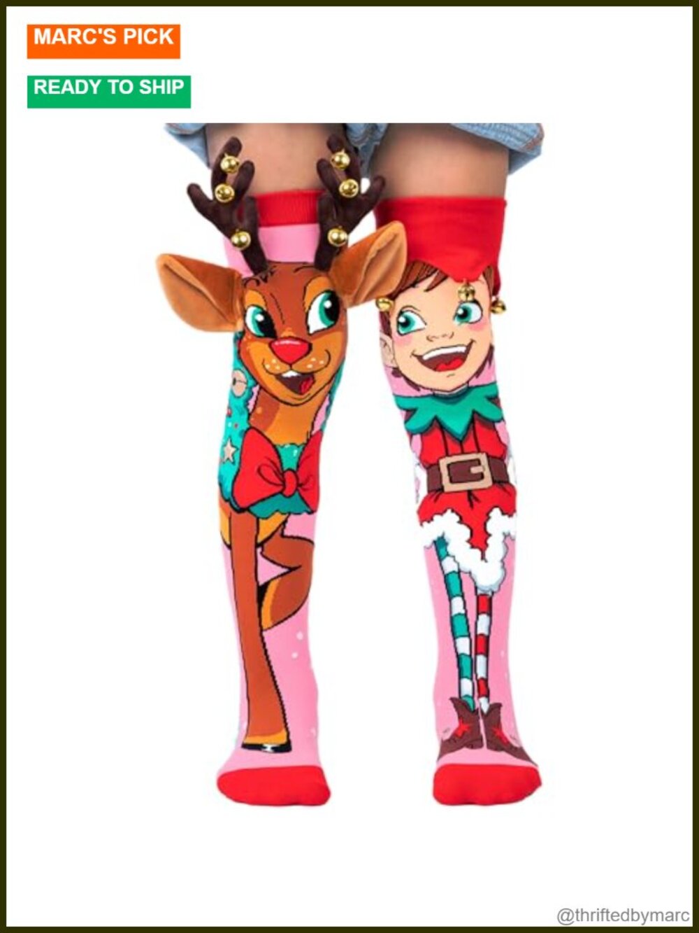 MADMIA Reindeer Elf Knee-High Socks Nylon Spandex Fun Dress-Up